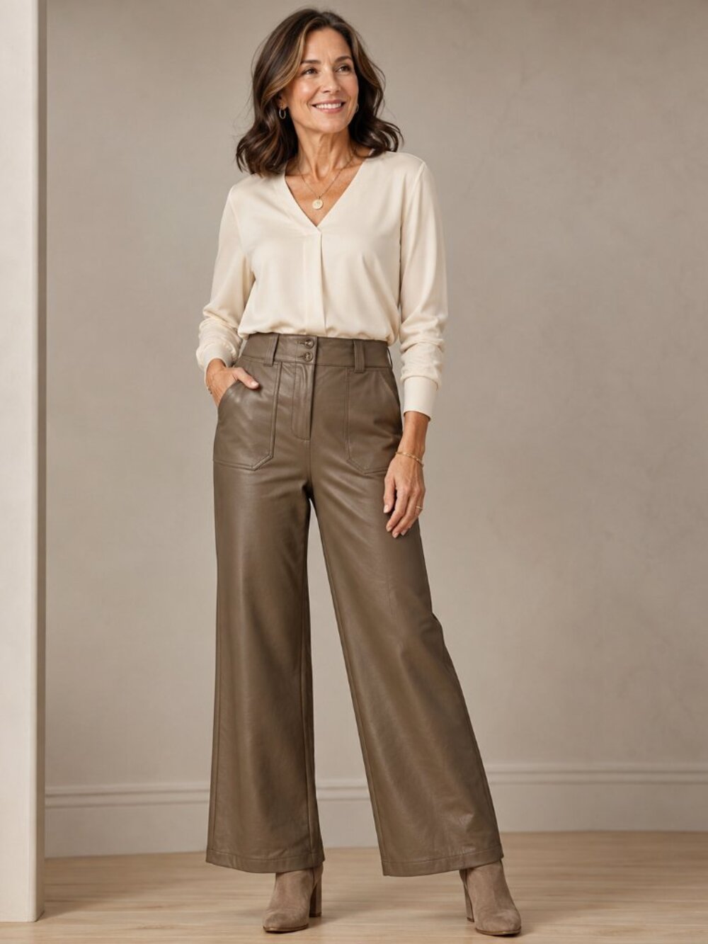Maeve Anthropologie Faux Leather Wide Leg Pants Size 12 Brown High Waist